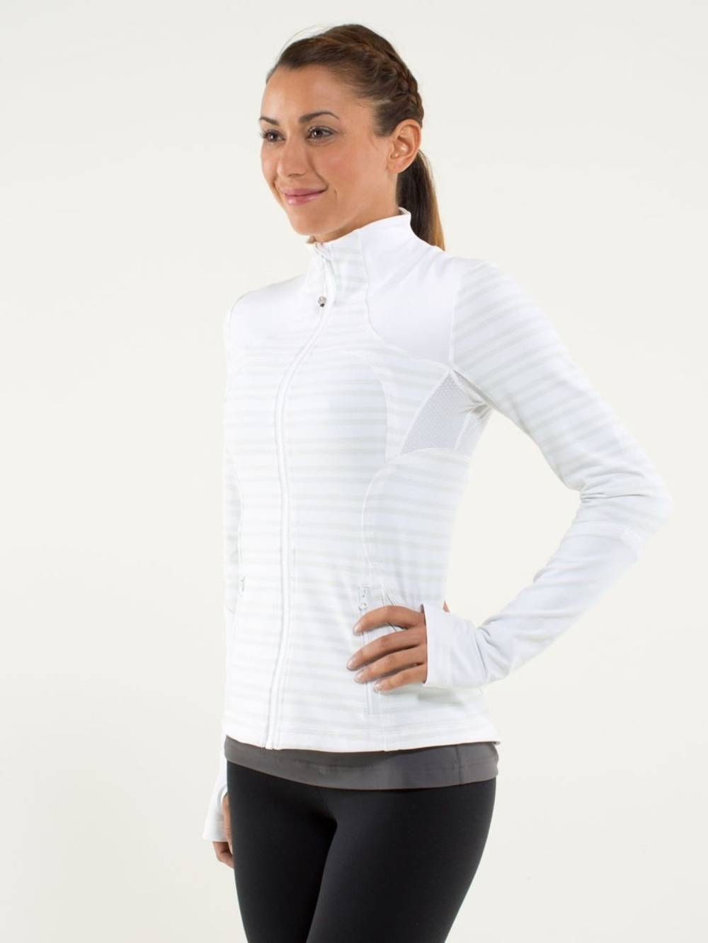 lululemon athletica White Striped Zip-Up Performance Jacket